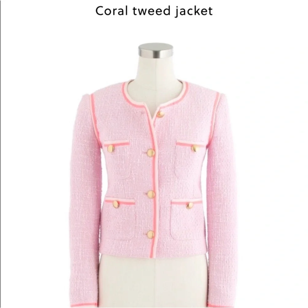 J.Crew Pink & Coral Tweed Boxy Lady Stye Blazer Jacket 8